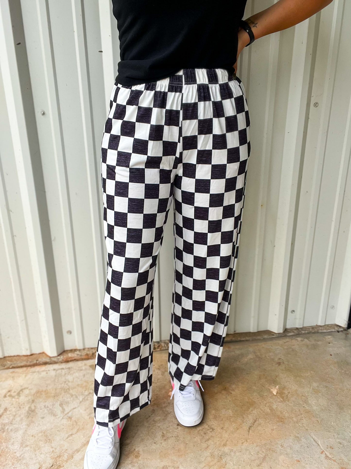 Checkered High Waisted Wide Leg Pants