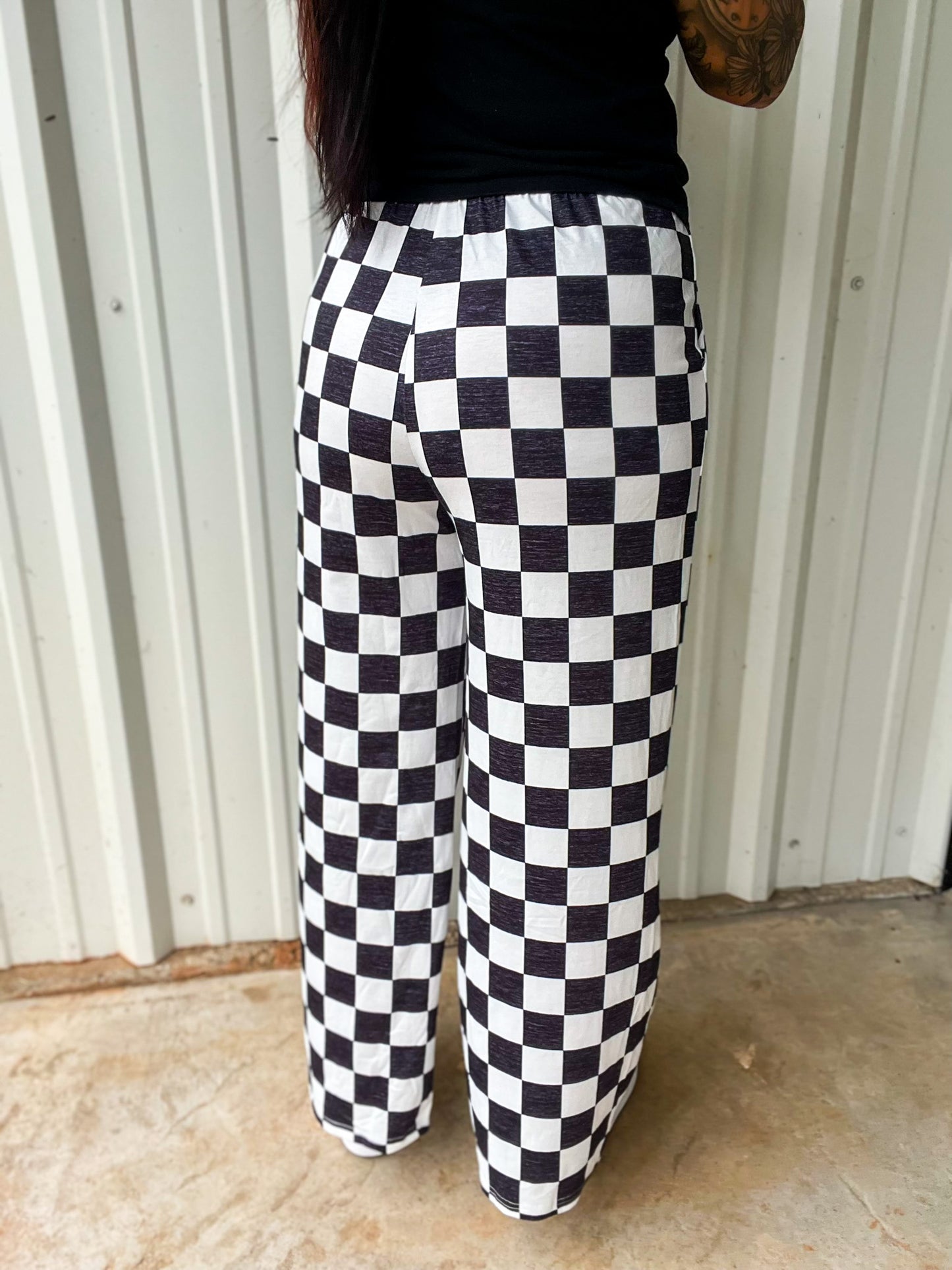 Checkered High Waisted Wide Leg Pants