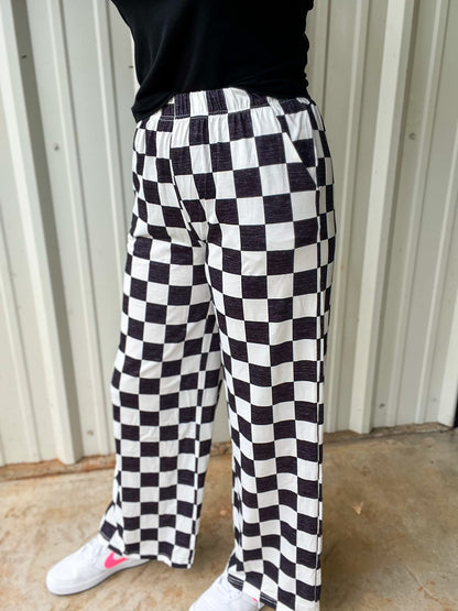 Checkered High Waisted Wide Leg Pants