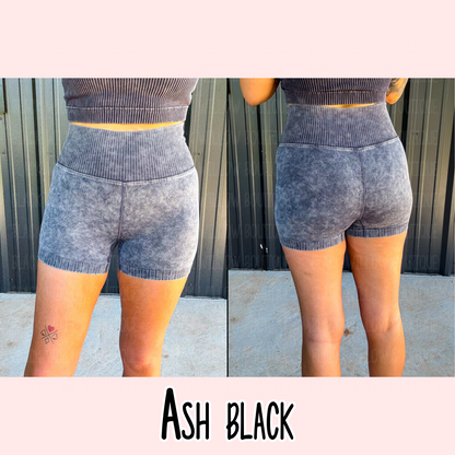 Acid Washed High Waisted Biker Shorts