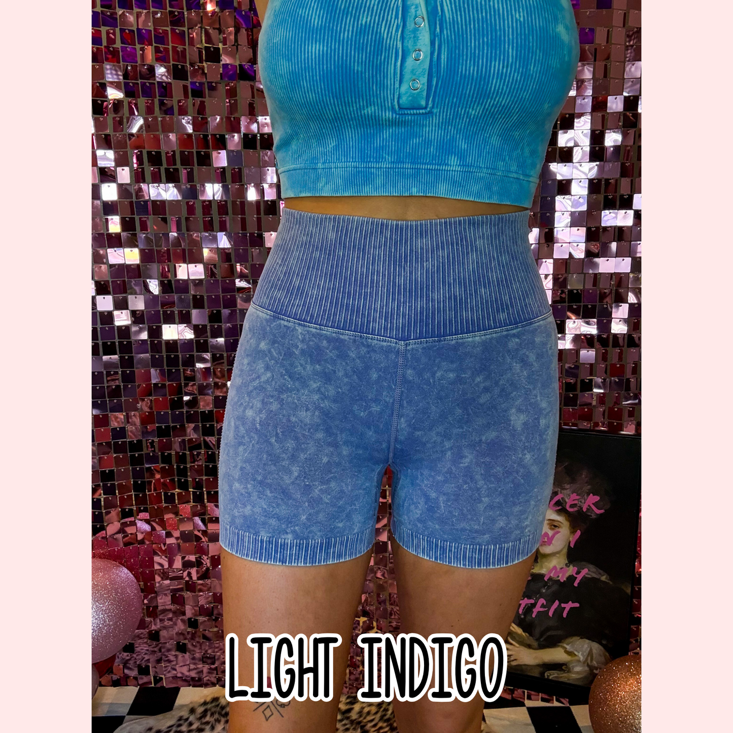 Acid Washed High Waisted Biker Shorts