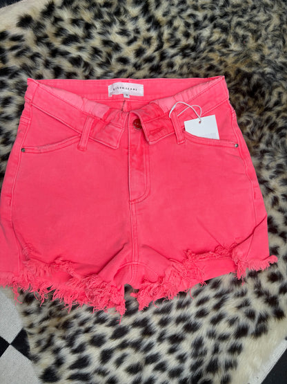 The Cora High Rise Folded Distressed Denim Shorts