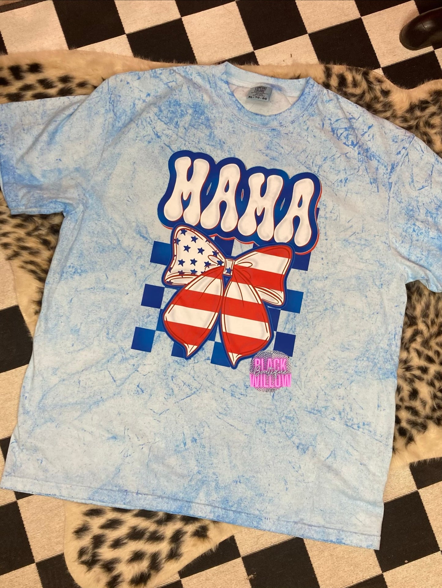 Mama Checkered Flag Bow Comfort Colors Tee