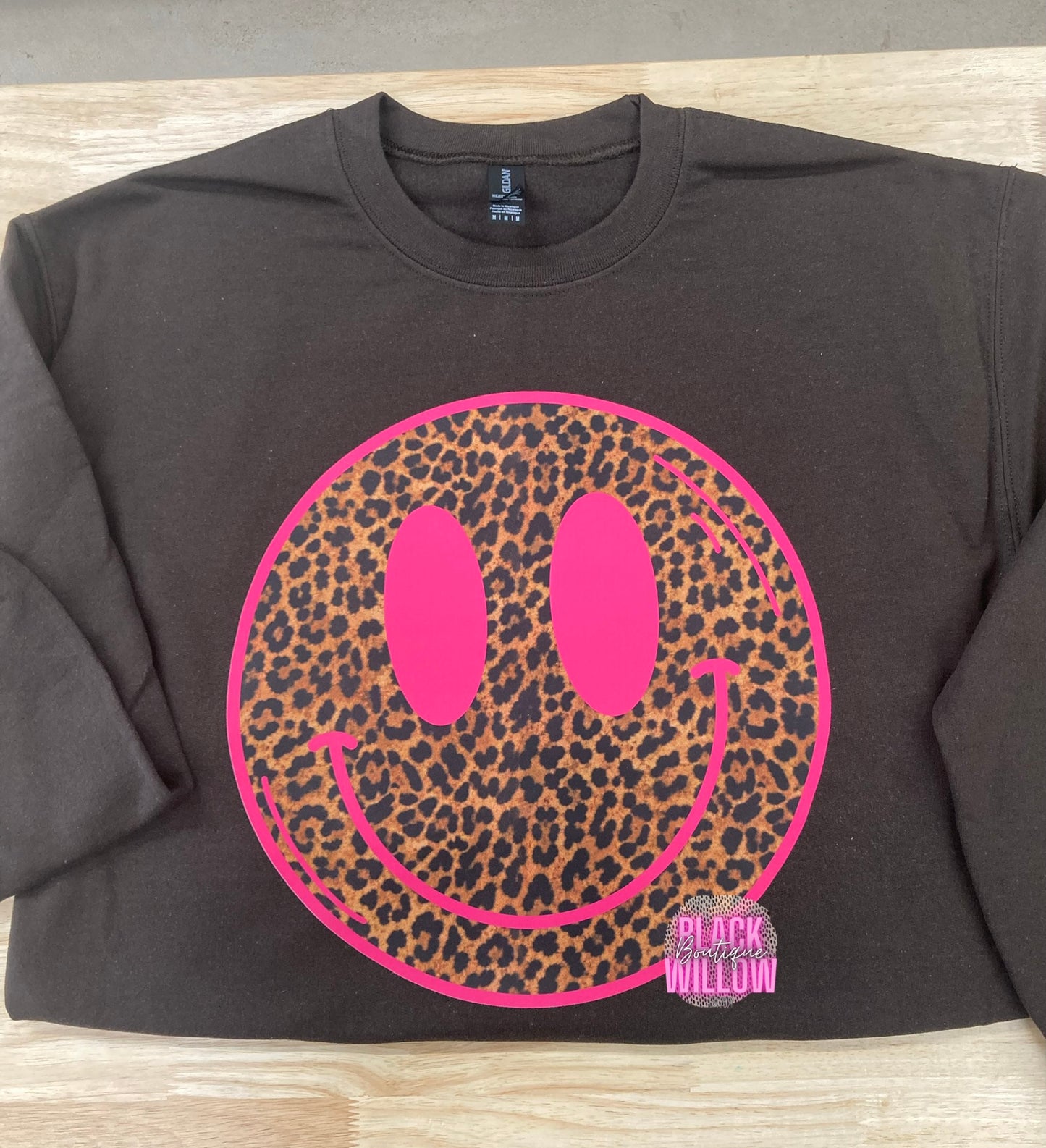Pink Leopard Smiley Tee Or Sweatshirt