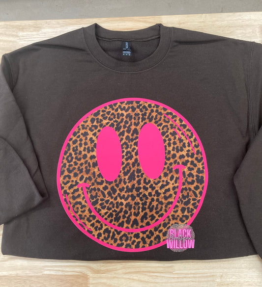 Pink Leopard Smiley Tee Or Sweatshirt