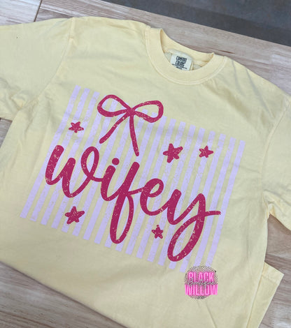 Pink Stripes Wifey Comfort Colors Tee