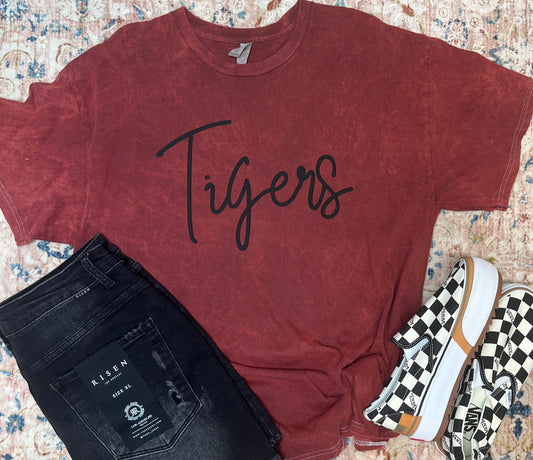 Tigers Acid Washed Puff Print Tee