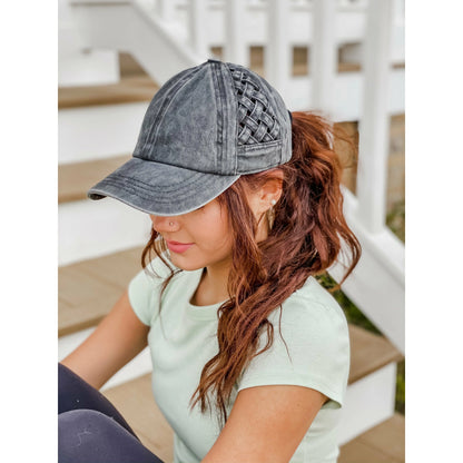 Basket Woven Ponytail Back Baseball Cap