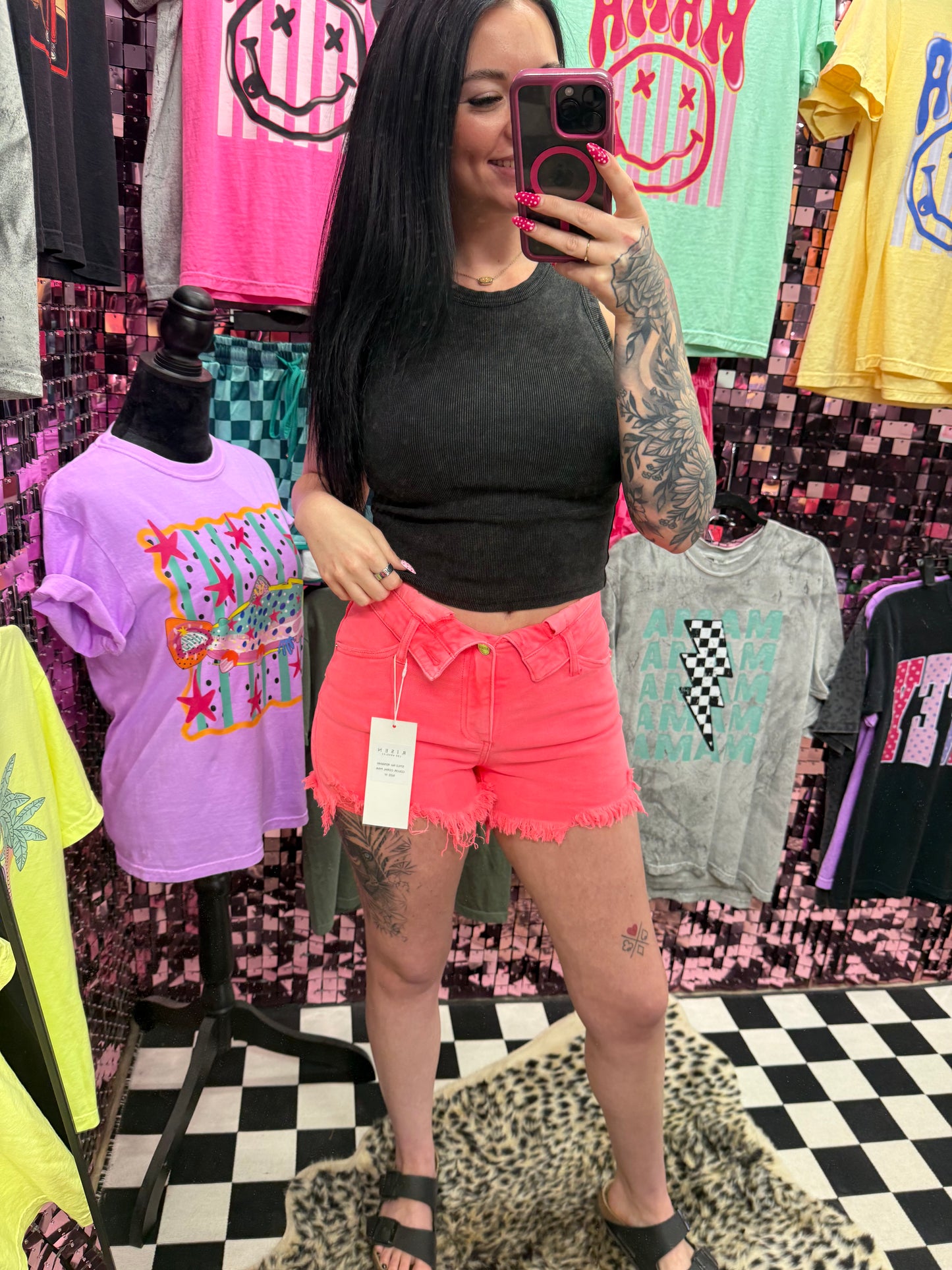 The Cora High Rise Folded Distressed Denim Shorts