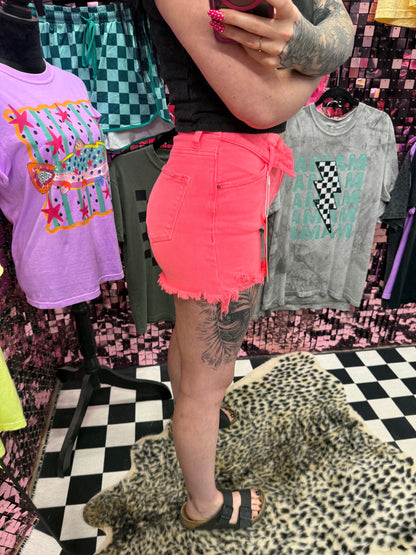 The Cora High Rise Folded Distressed Denim Shorts