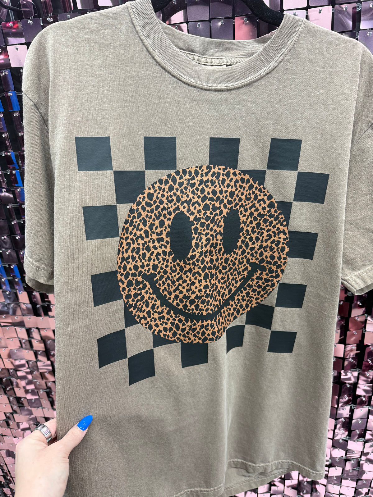 Leopard Grunge Smiley Tee Or Sweatshirt