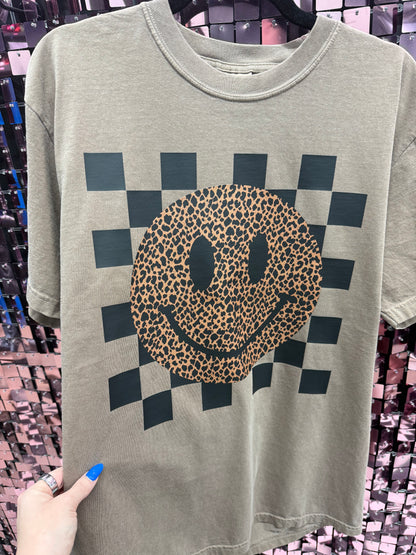 Leopard Grunge Smiley Tee Or Sweatshirt