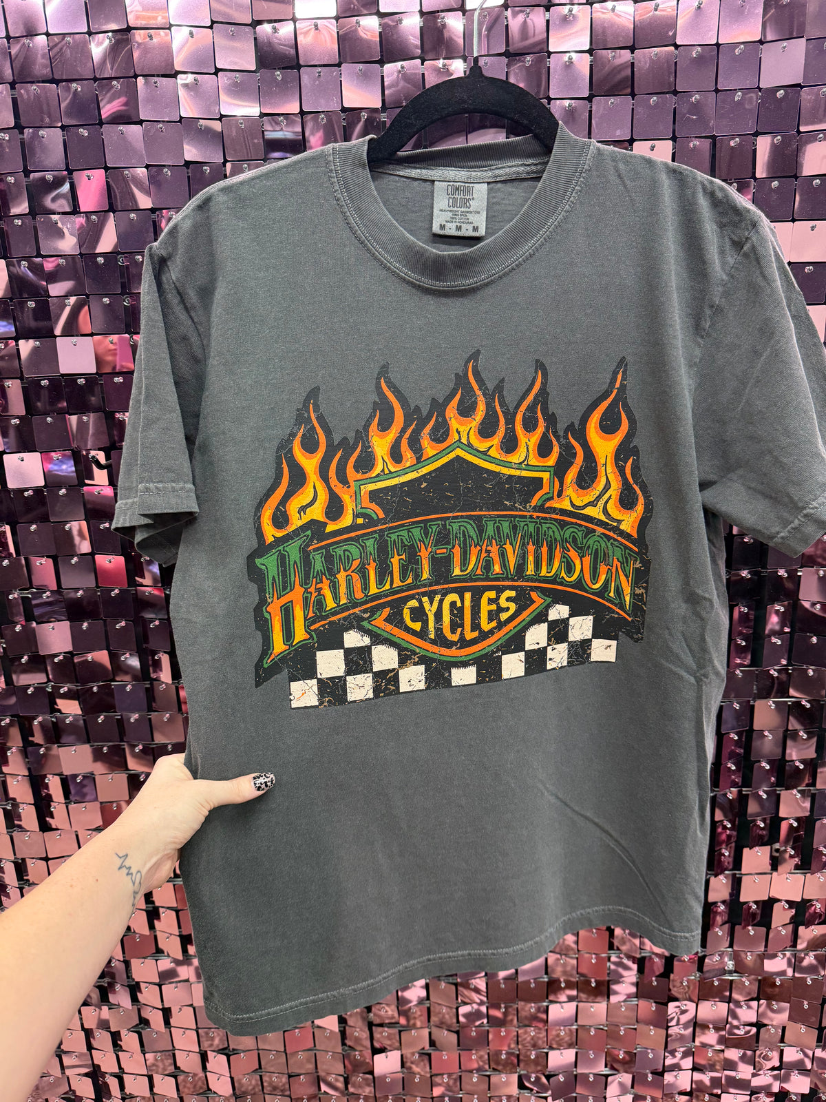 HD Grunge Checkered Flames Tee or Sweatshirt
