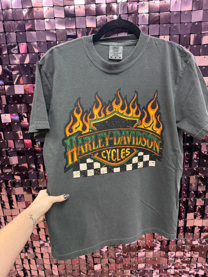 HD Grunge Checkered Flames Tee or Sweatshirt