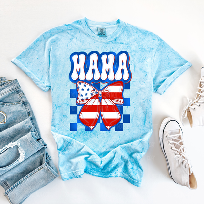 Mama Checkered Flag Bow Comfort Colors Tee