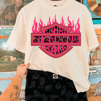 Pink HD Emblem & Flames Tee or Sweatshirt