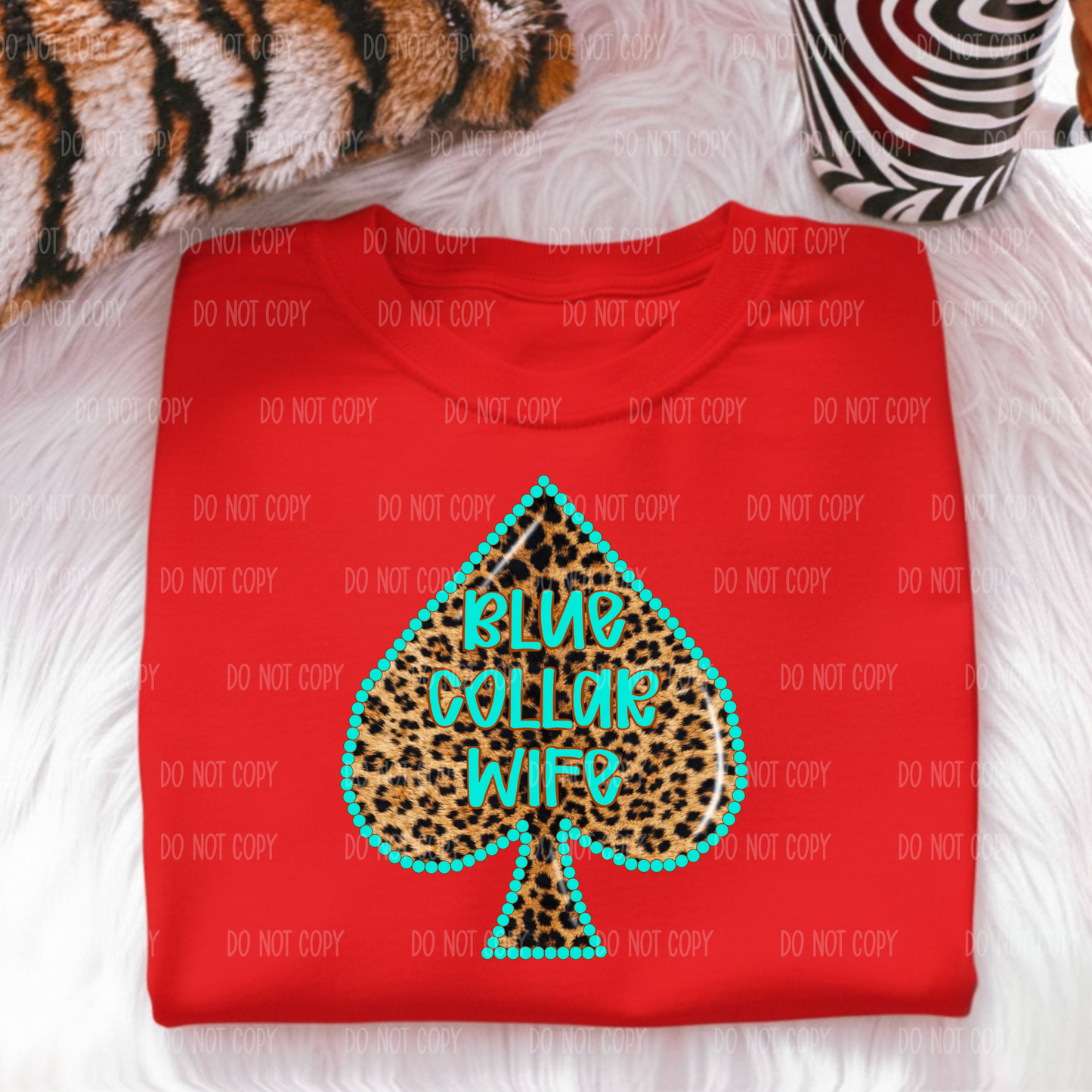 Leopard Blue Collar Wife Tee or Sweatshirt