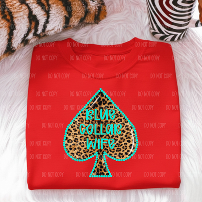 Leopard Blue Collar Wife Tee or Sweatshirt
