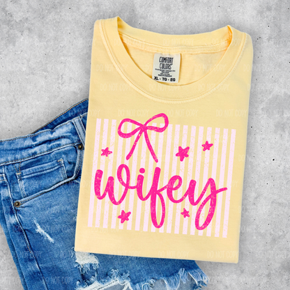 Pink Stripes Wifey Single Print DTF Transfer