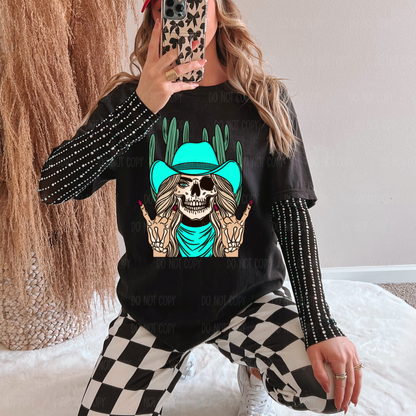 Blonde Skeleton Cowgirl Single Print DTF Transfer