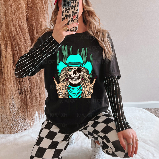 Blonde Skeleton Cowgirl Tee Or Sweatshirt