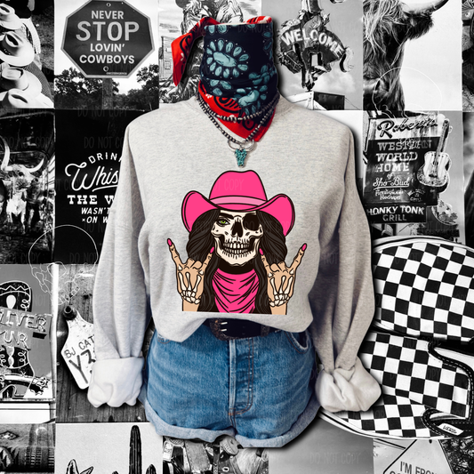 Brunette Skeleton Cowgirl Tee Or Sweatshirt