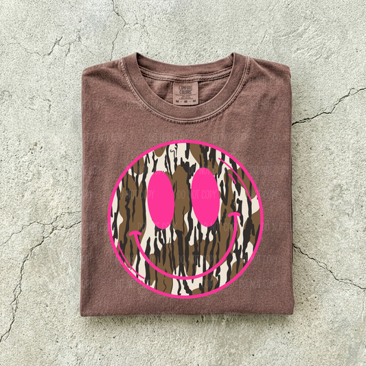 Camo & Pink Smiley Single Print DTF Transfer