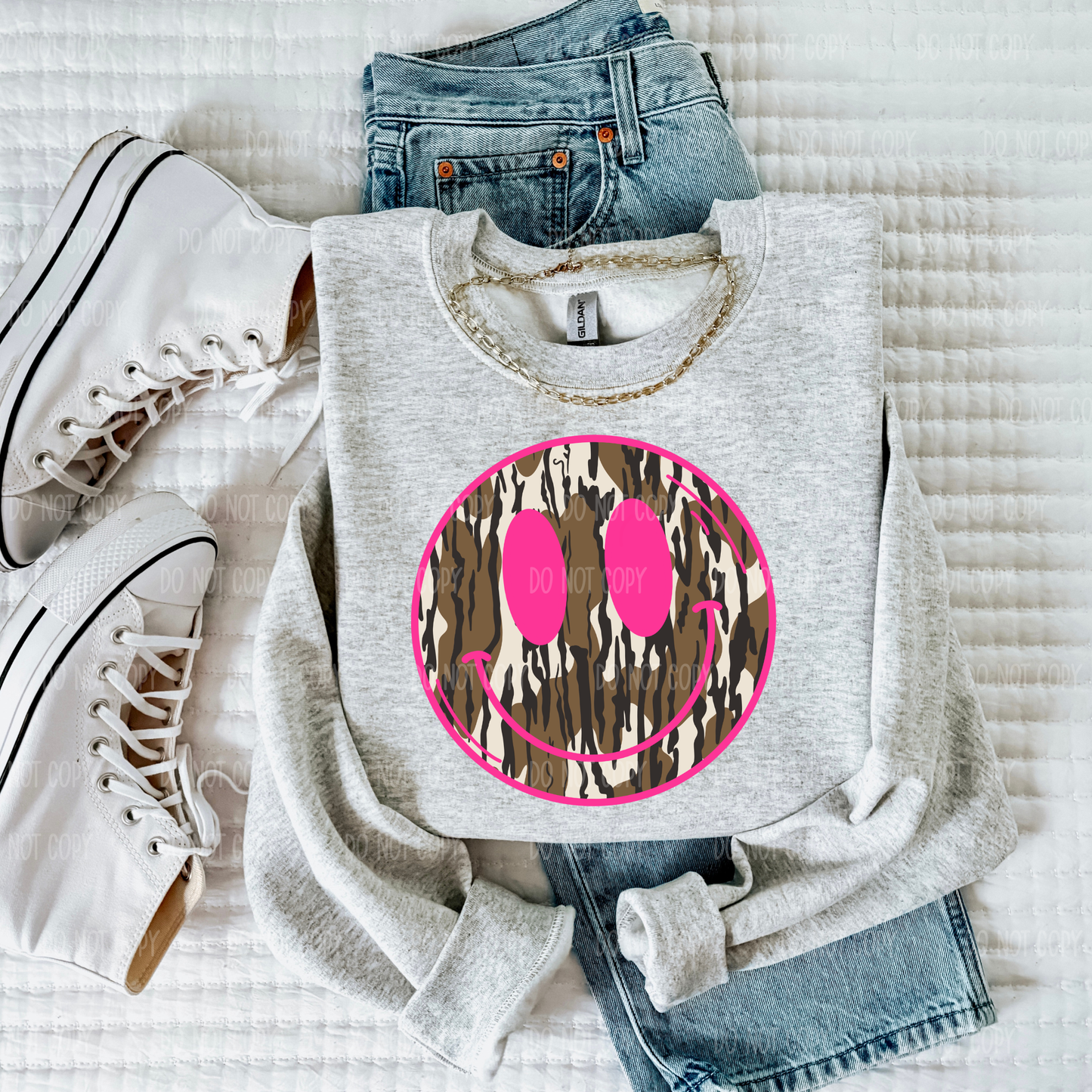 Pink Camo Smiley Tee Or Sweatshirt