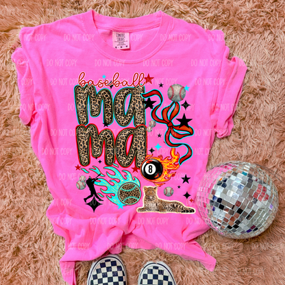 Leopard Baseball Mama Comfort Colors Tee