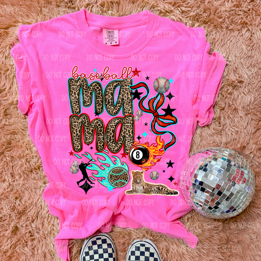 Leopard Baseball Mama Comfort Colors Tee