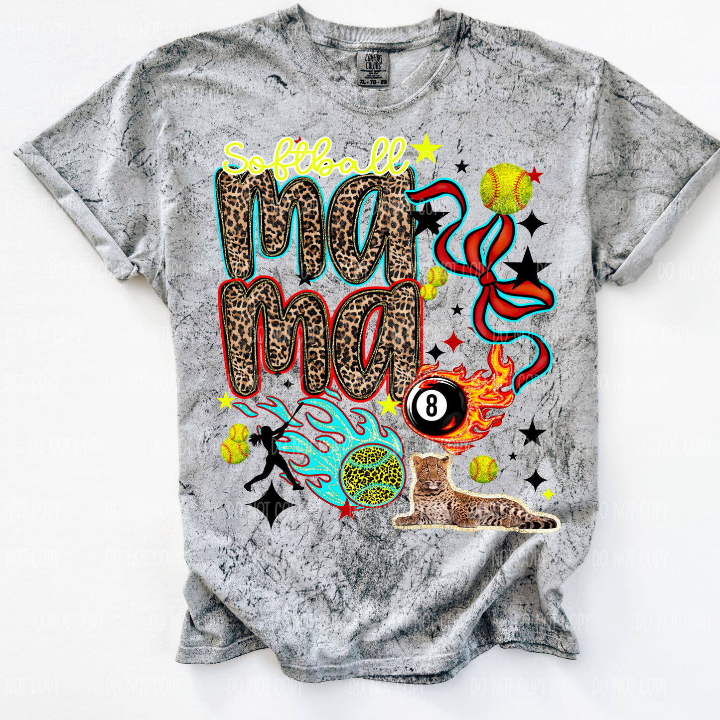 Leopard Softball Mama Comfort Colors Tee