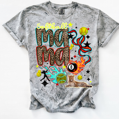 Leopard Softball Mama Comfort Colors Tee