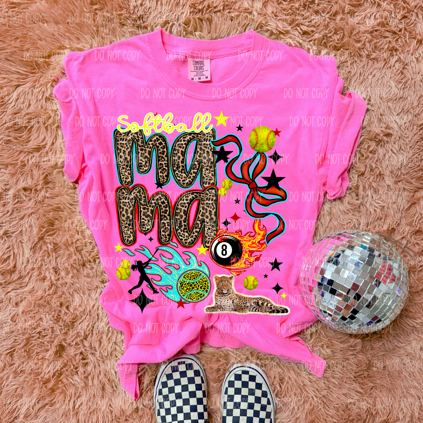 Leopard Softball Mama Comfort Colors Tee