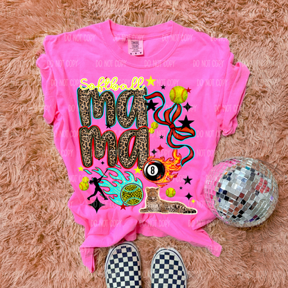 Leopard Softball Mama Comfort Colors Tee