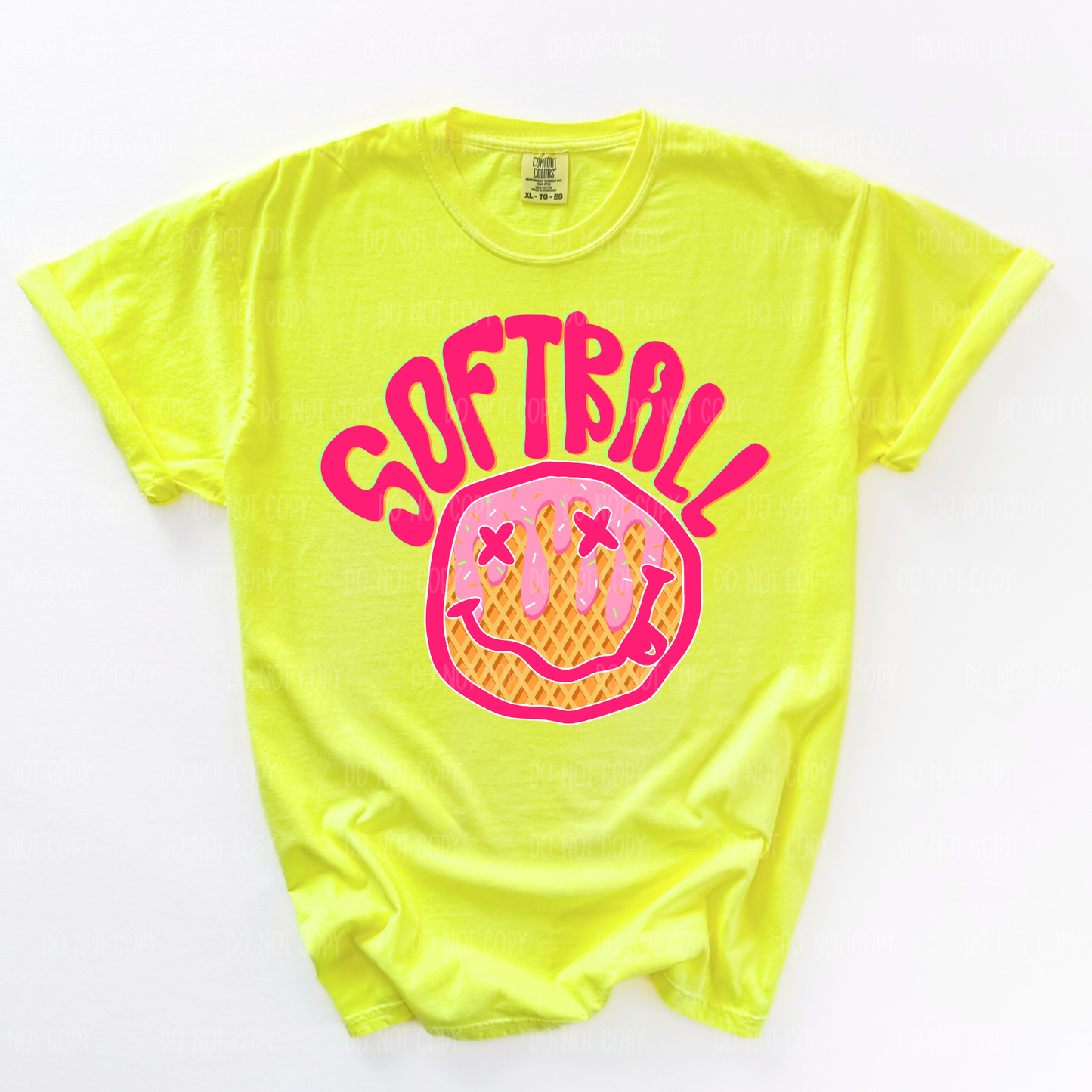 Neon Smiley Baseball/Softball Drip Single Print DTF Transfer