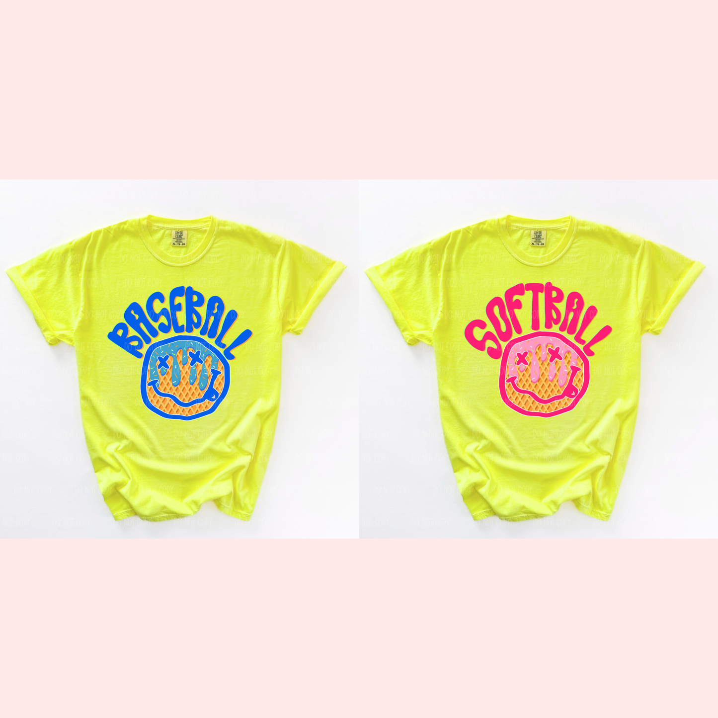 Neon Smiley Baseball/Softball Drip Single Print DTF Transfer