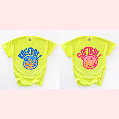 Neon Smiley Baseball/Softball Drip Single Print DTF Transfer