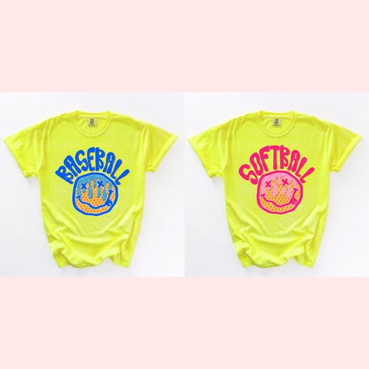 Neon Smiley Baseball/Softball Drip Single Print DTF Transfer