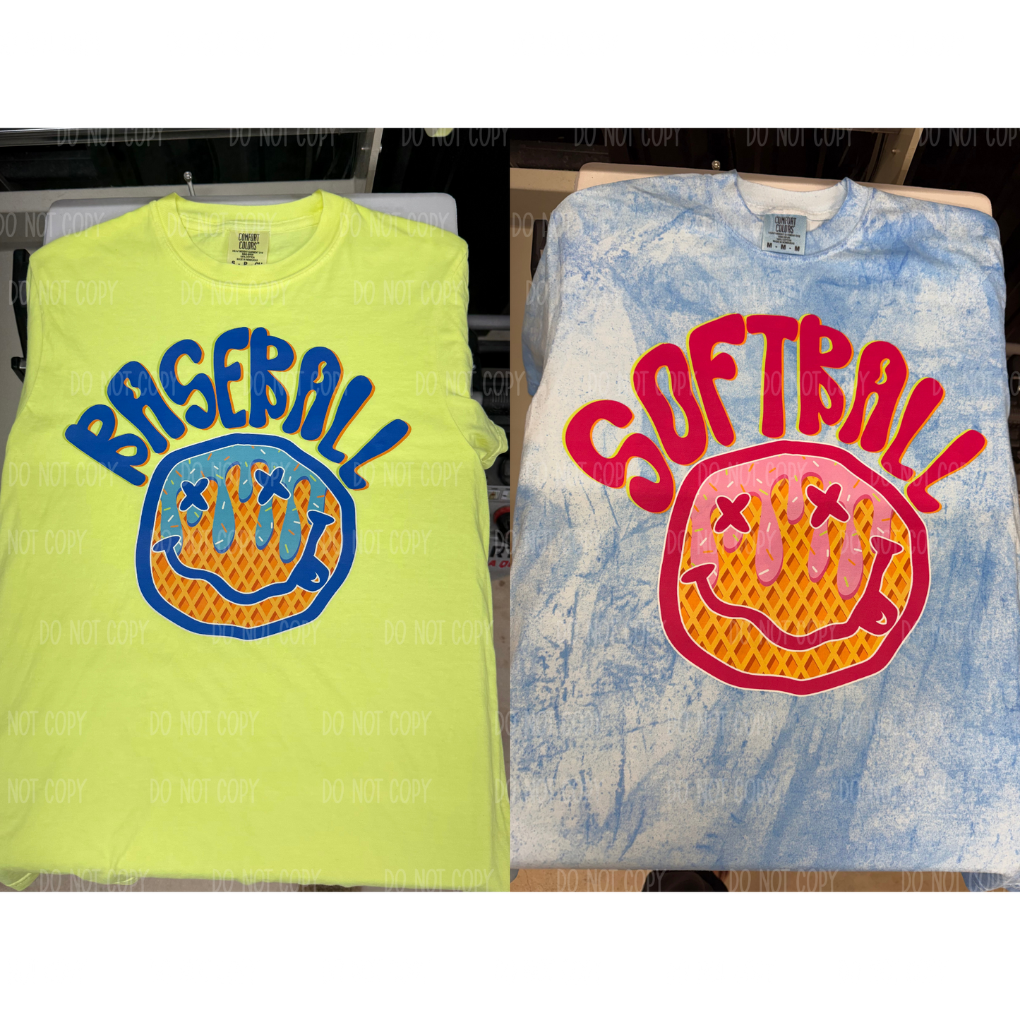Neon Smiley Baseball/Softball Drip Comfort Colors Tee