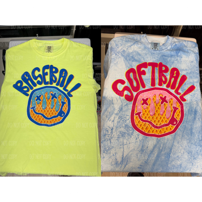 Neon Smiley Baseball/Softball Drip Comfort Colors Tee