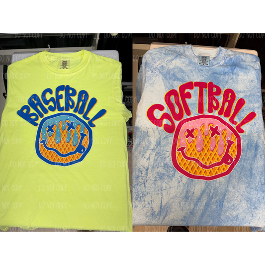 Neon Smiley Baseball/Softball Drip Comfort Colors Tee