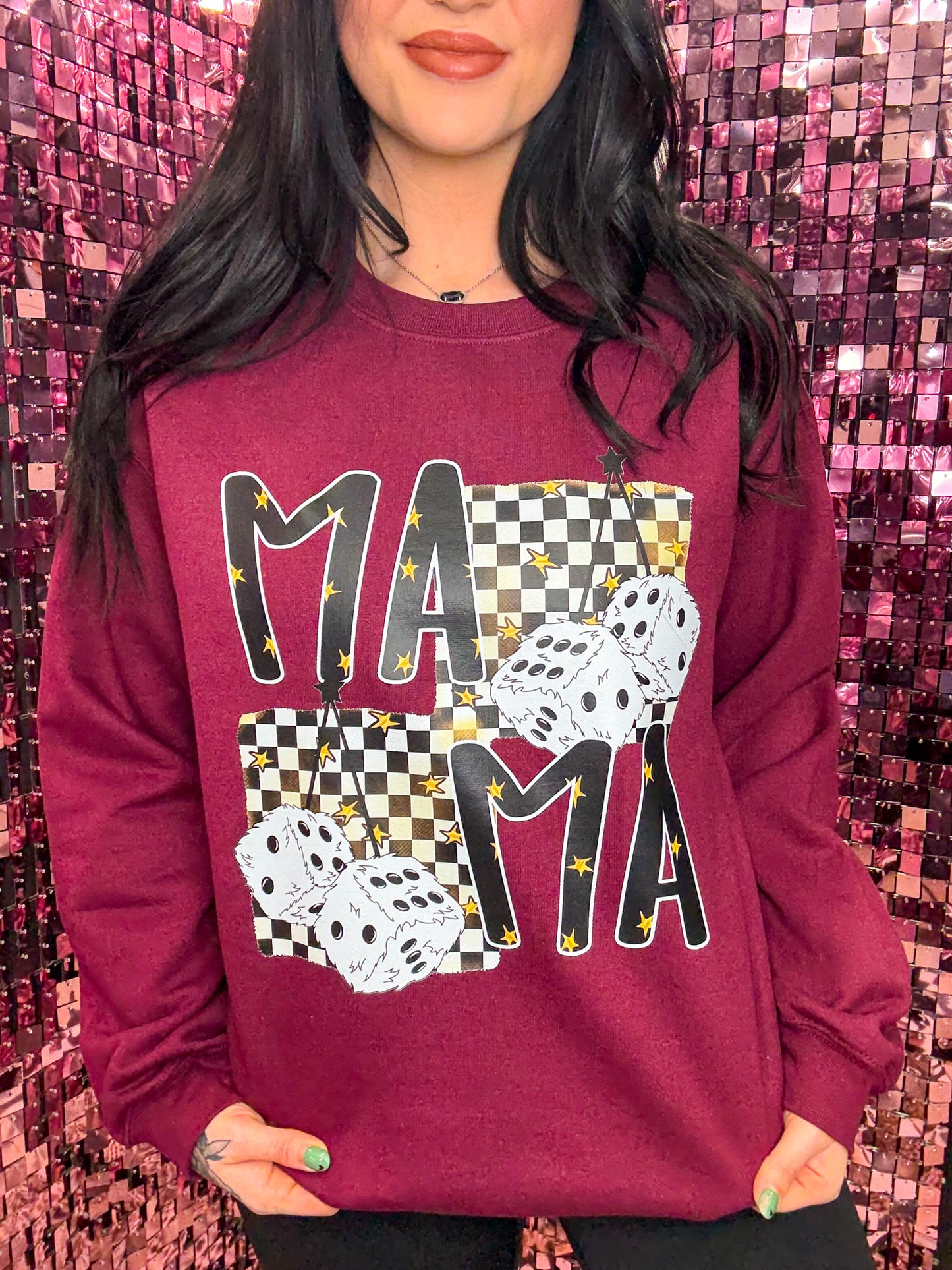 Checkered Dice Mama Tee Or Sweatshirt