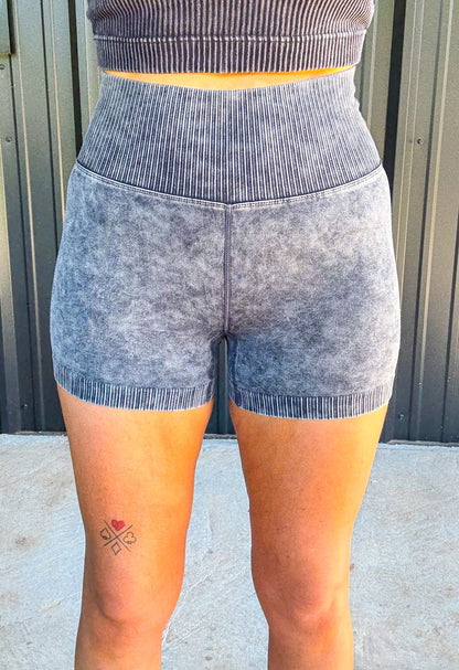 Acid Washed High Waisted Biker Shorts