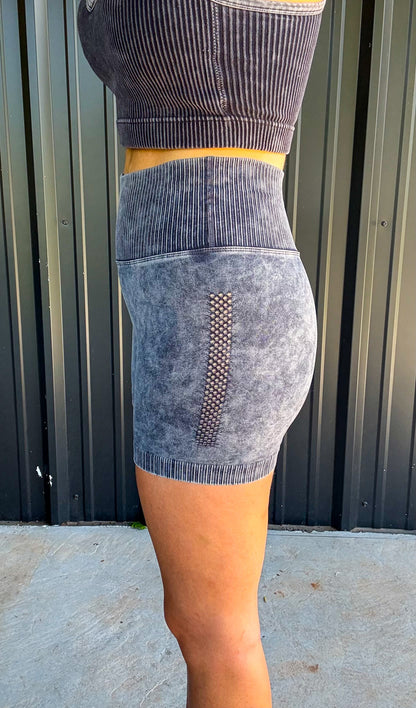 Acid Washed High Waisted Biker Shorts