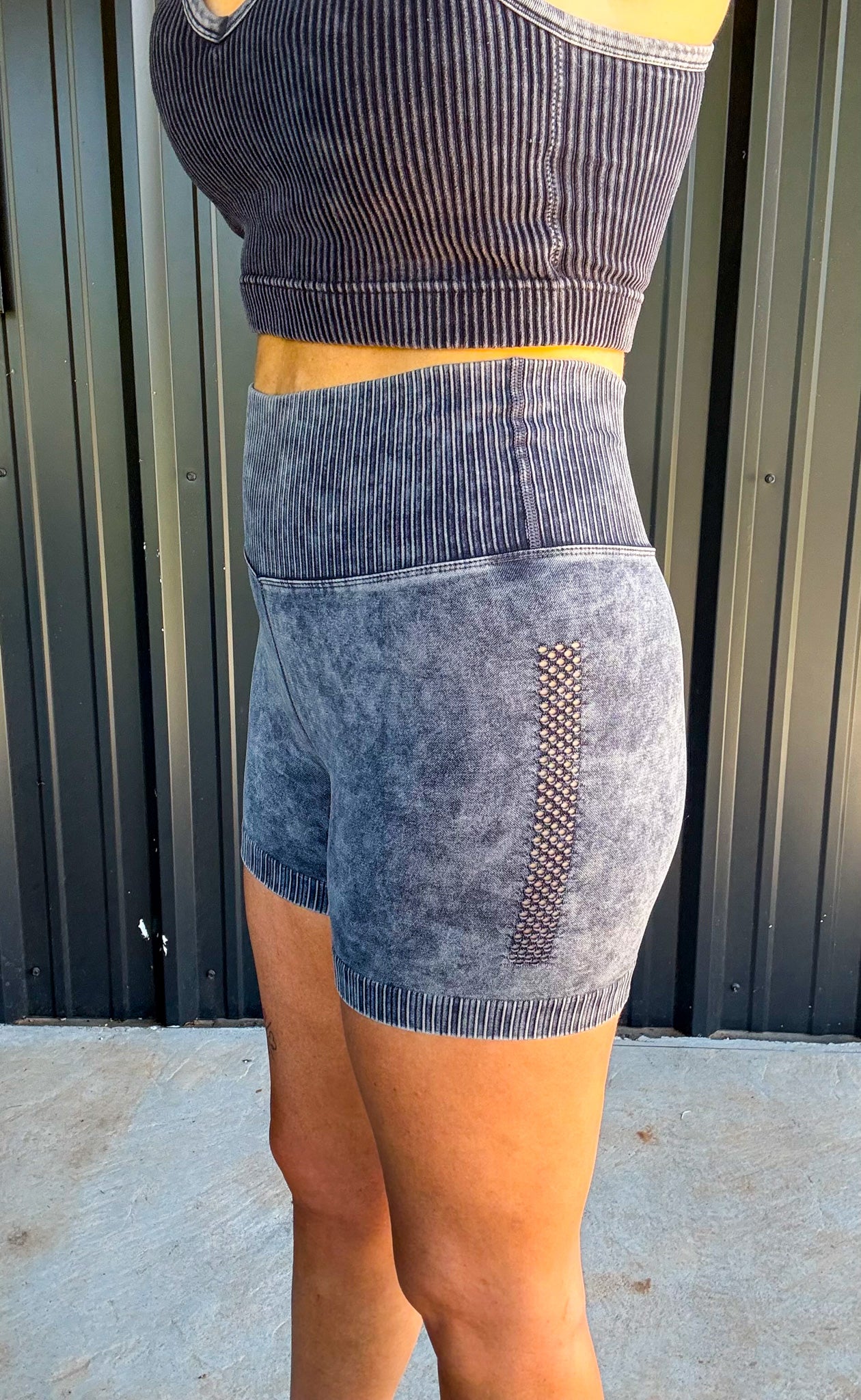 Acid Washed High Waisted Biker Shorts