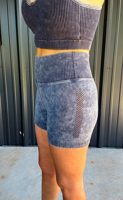 Acid Washed High Waisted Biker Shorts