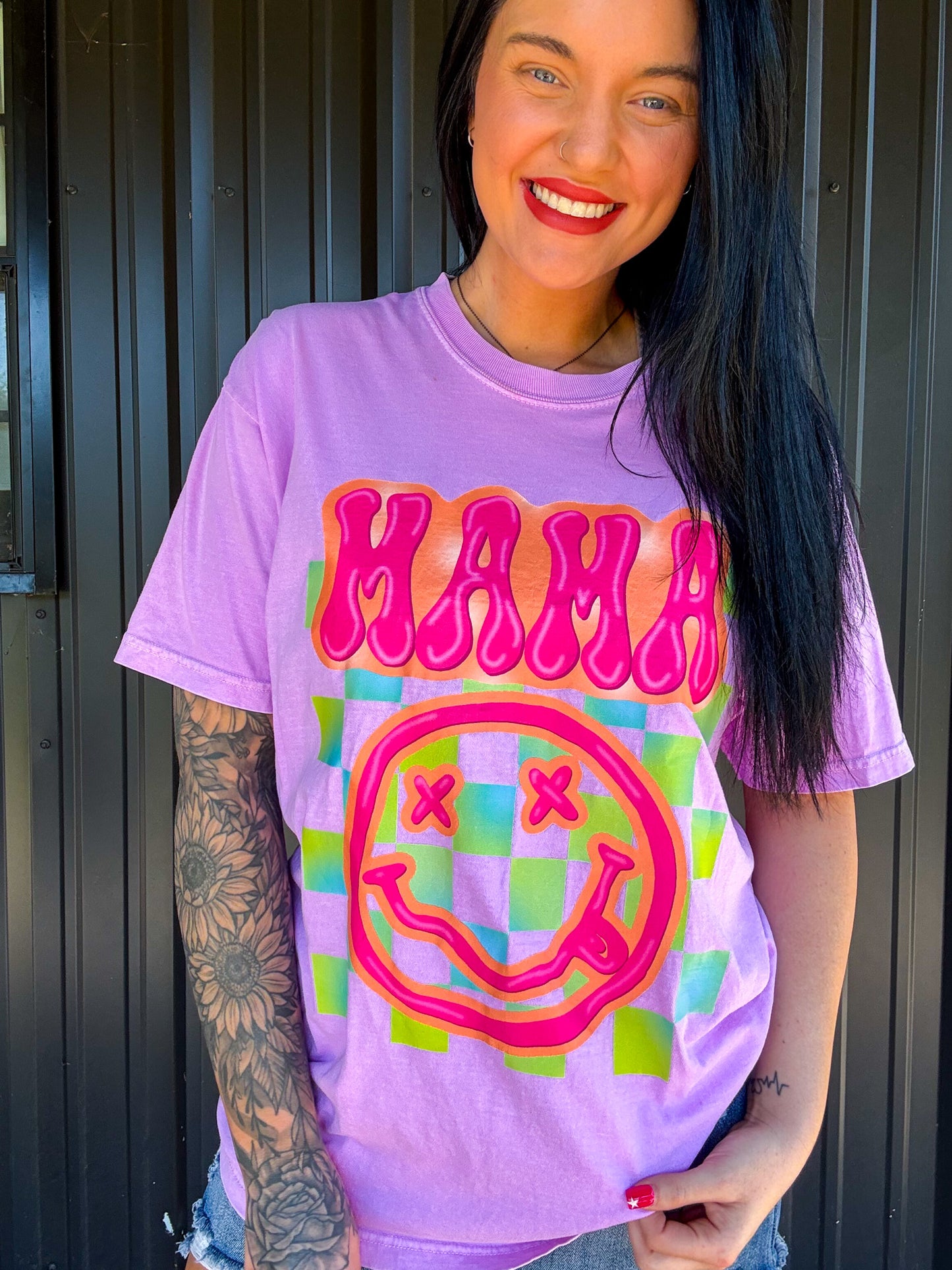Neon Mama Checkered Tee Or Sweatshirt