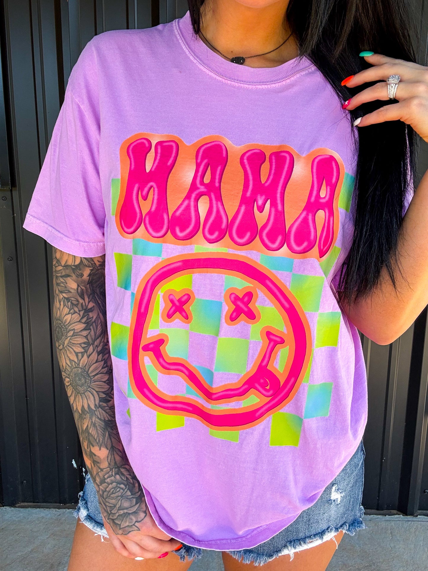 Neon Mama Checkered Tee Or Sweatshirt