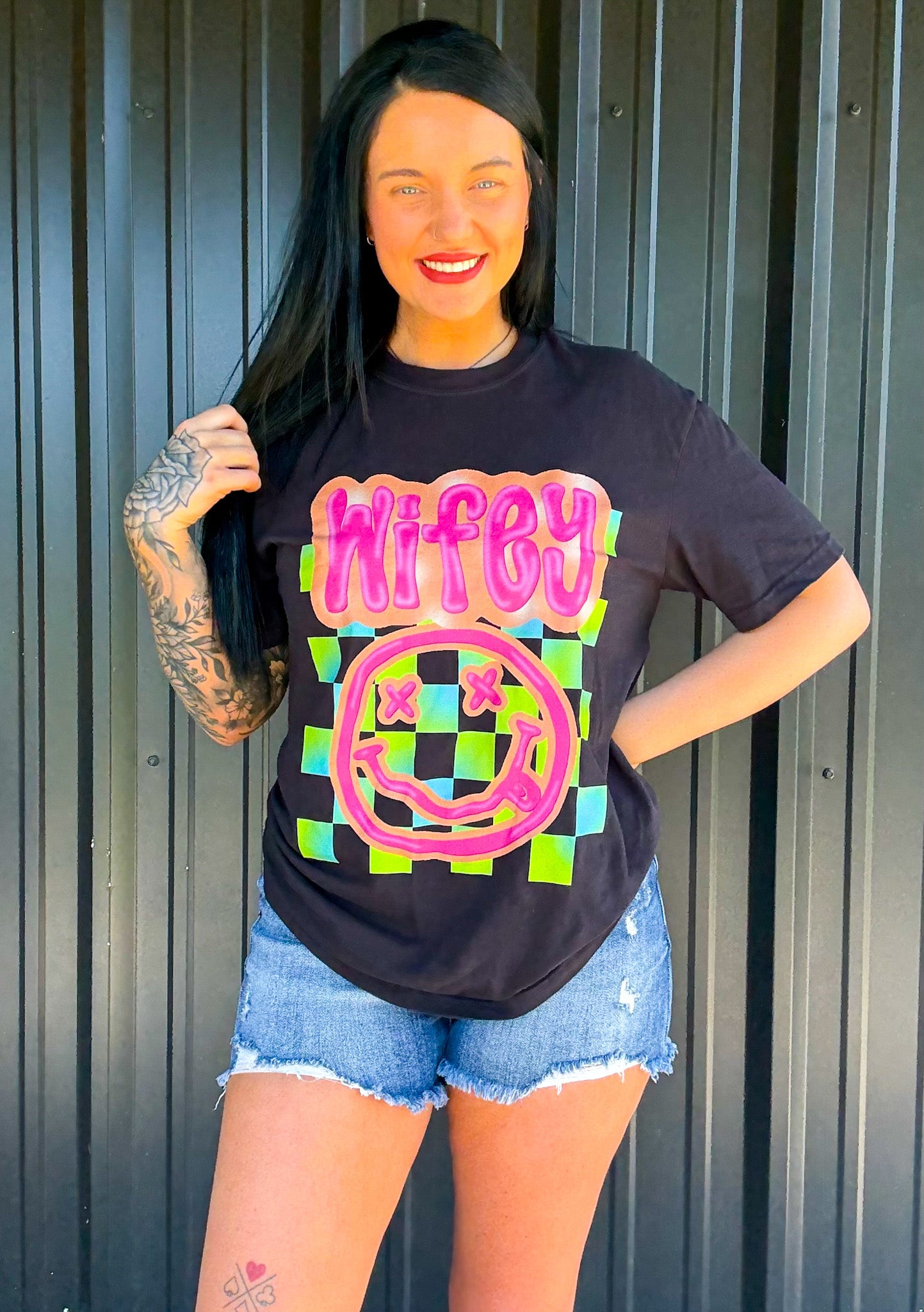 Neon Wifey Checkered Tee Or Sweatshirt