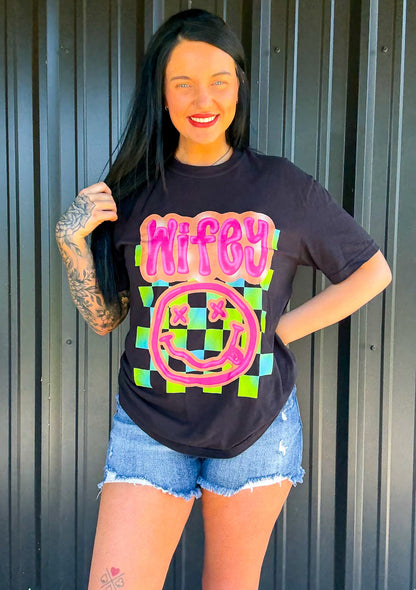 Neon Wifey Checkered Tee Or Sweatshirt